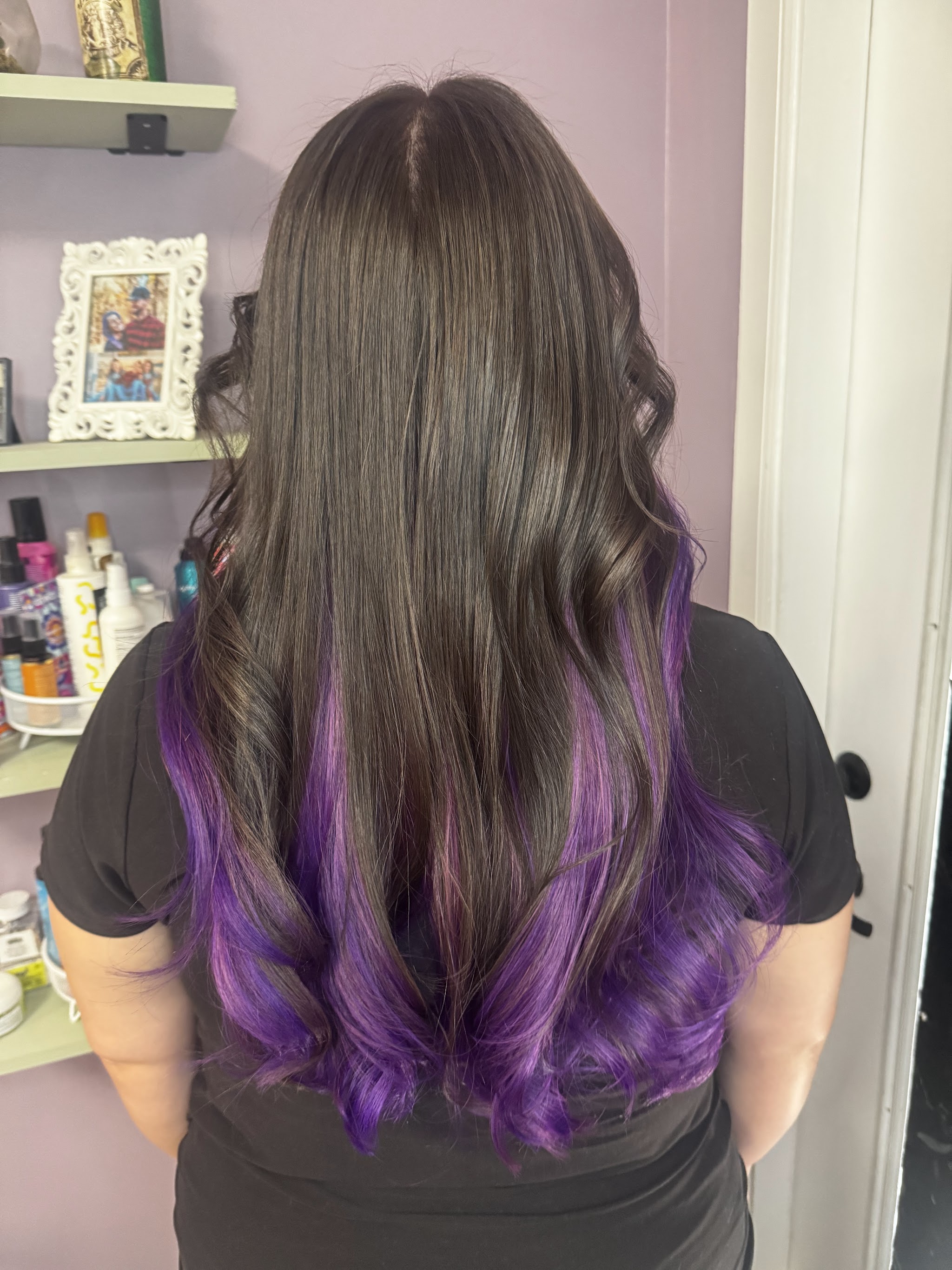 Dark brunette waves with purple ends